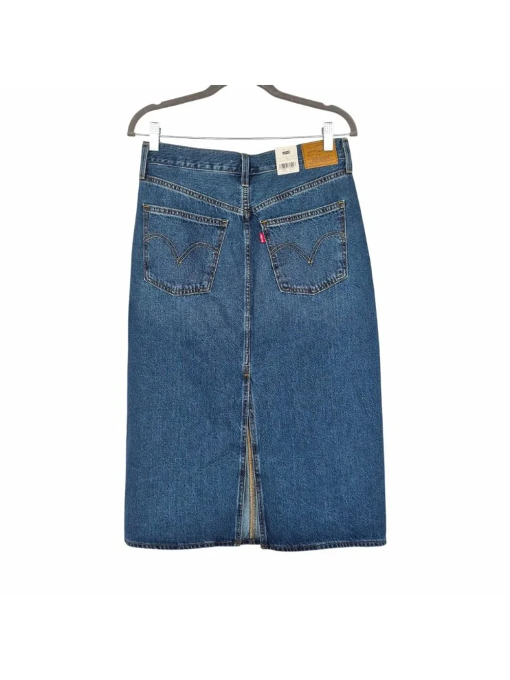 ⭐Levis Womens Denim Midi Skirt Size 29 Classic Blue Wash Button & Zipper Closure